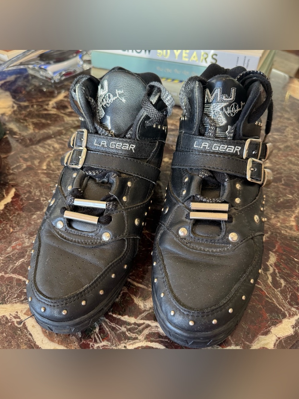 Michael Jackson Billie Jean L.A. Gear Studded Buckle High Top Sneakers Black 9
